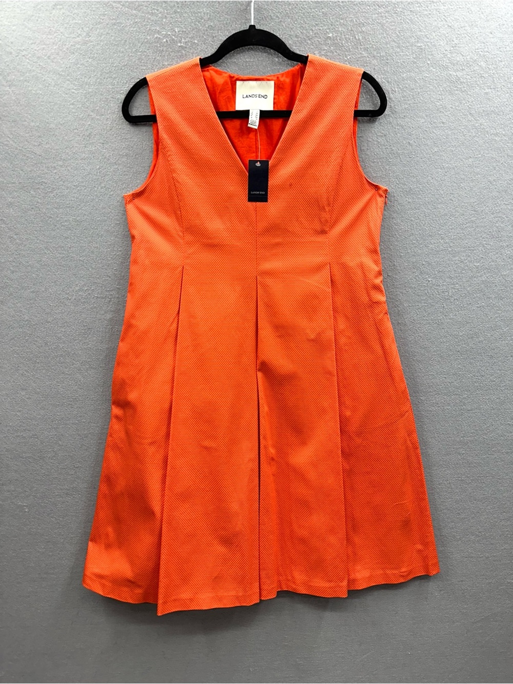 Lands End Apricot Pique Cotton Pleated Sleeveless Dress Pockets Size 8 NWT $165